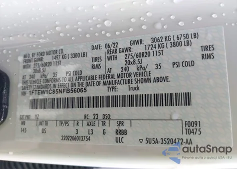 2022 Ford F-150 Xlt from USA, damaged, VIN 1FTEW1C85NFB56065